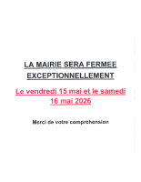 fermeture exeptionnelle – 15 et 16 mai 2026